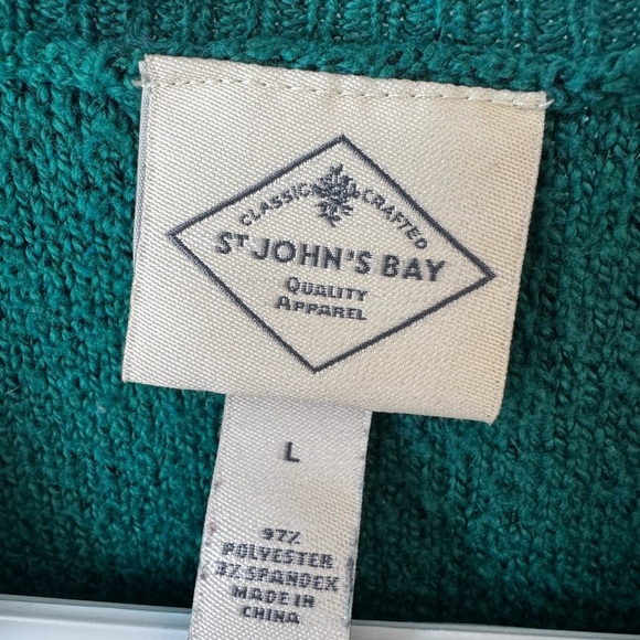 St. John's Bay Teal Crew Neck Sweater with Cable Knit - Picture 2 of 3